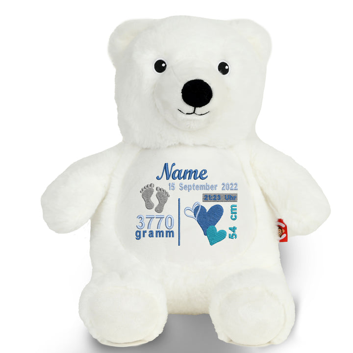 Personalisiertes Kuscheltier Polar Bear mit Name & Geburtsdaten – Geschenk zur Geburt oder Taufe