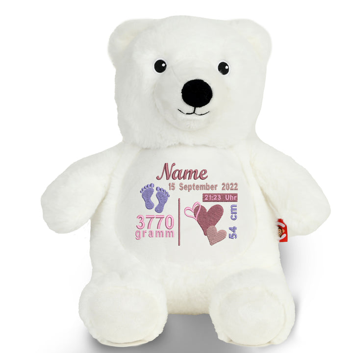Personalisiertes Kuscheltier Polar Bear mit Name & Geburtsdaten – Geschenk zur Geburt oder Taufe