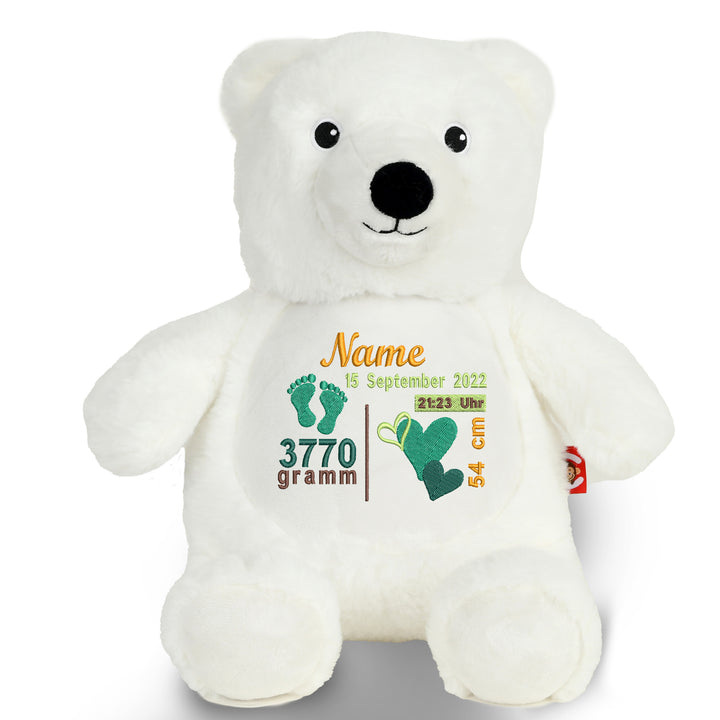 Personalisiertes Kuscheltier Polar Bear mit Name & Geburtsdaten – Geschenk zur Geburt oder Taufe