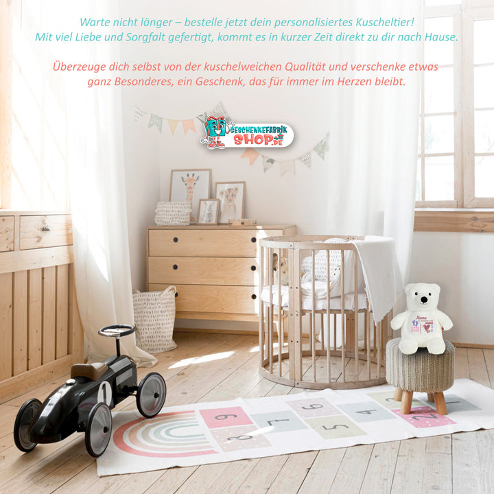 Personalisiertes Kuscheltier Polar Bear mit Name & Geburtsdaten – Geschenk zur Geburt oder Taufe