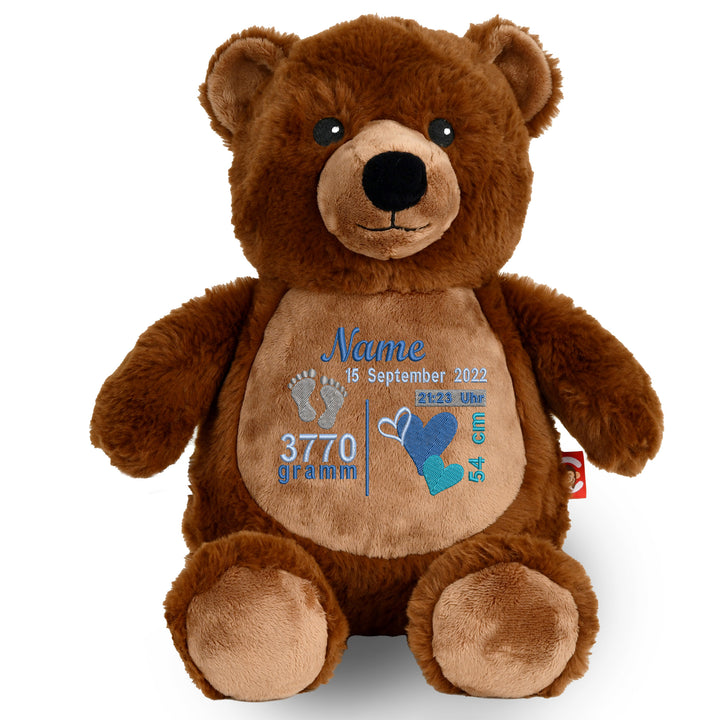 Personalisiertes Kuscheltier Grizzly Bear mit Name & Geburtsdaten – Geschenk zur Geburt oder Taufe