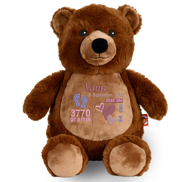 Personalisiertes Kuscheltier Grizzly Bear mit Name & Geburtsdaten – Geschenk zur Geburt oder Taufe