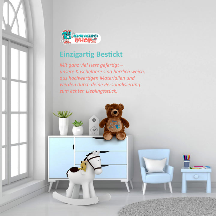Personalisiertes Kuscheltier Grizzly Bear mit Name & Geburtsdaten – Geschenk zur Geburt oder Taufe