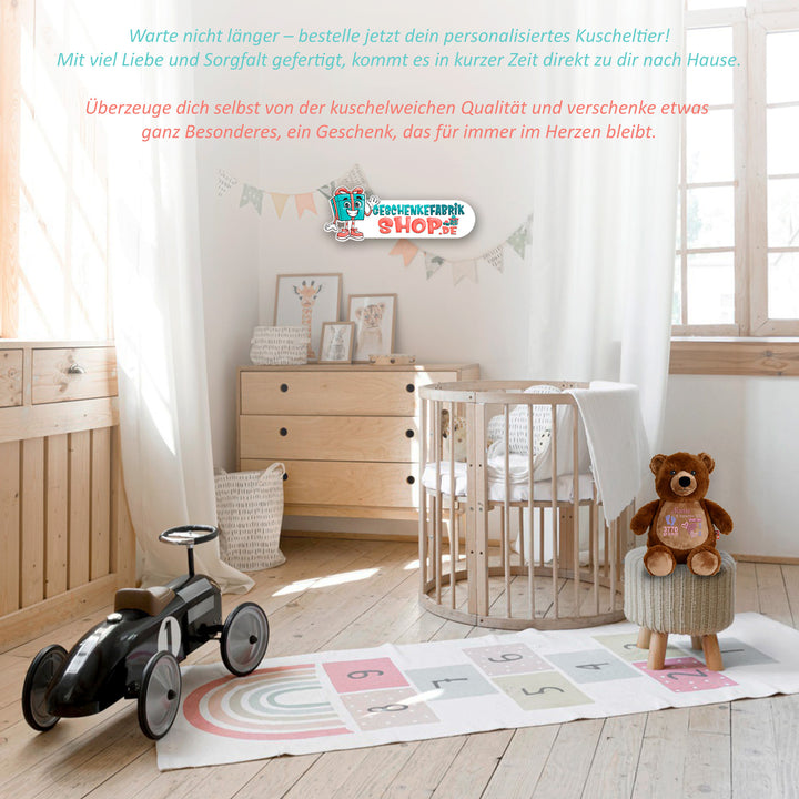 Personalisiertes Kuscheltier Grizzly Bear mit Name & Geburtsdaten – Geschenk zur Geburt oder Taufe