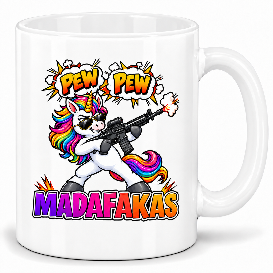 Einhorn-Tasse Pew Pew Madafakas – Weiß