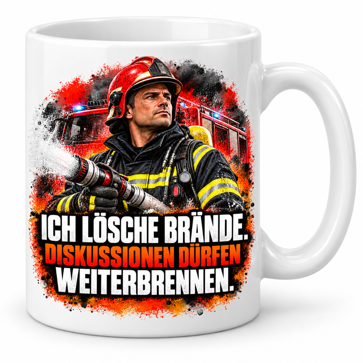 Feuerwehr-Tasse mit Spruch in Weiß – PEPAM Geschenke