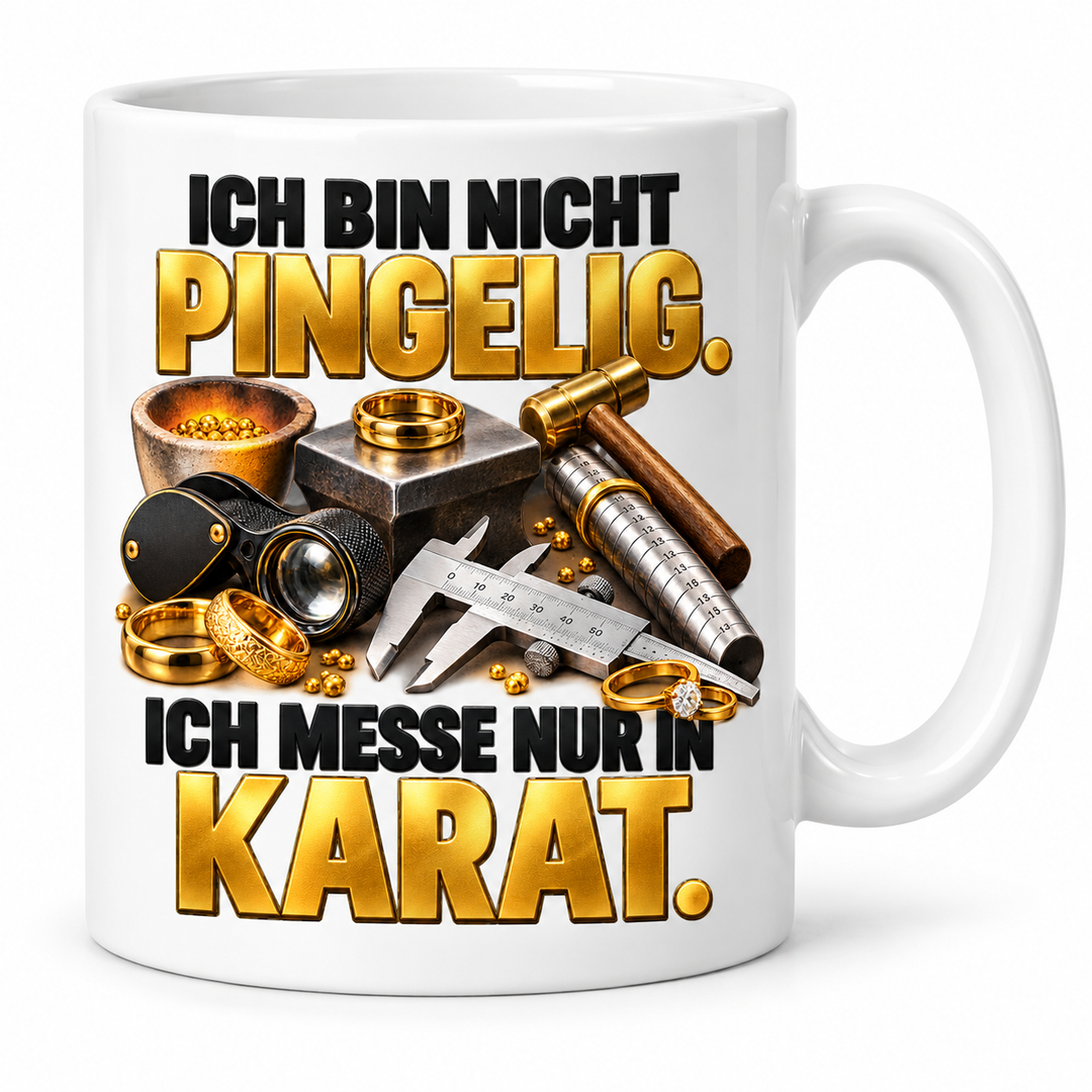 Goldschmied-Tasse Ich messe nur in Karat – Weiß