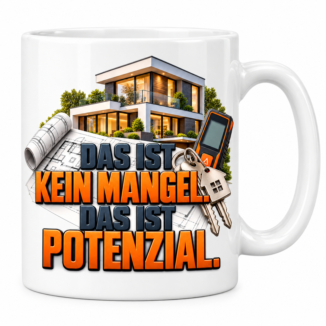 Immobilienmakler-Tasse „Das ist kein Mangel. Das ist Potenzial.“ – Weiß