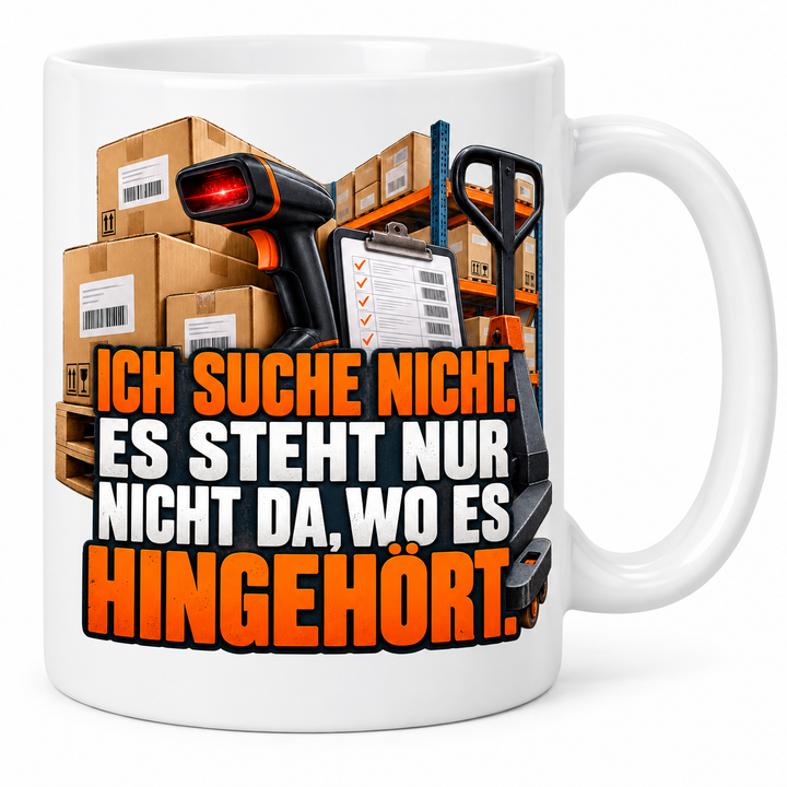 Lagerist-Tasse in Weiß – Ich suche nichts