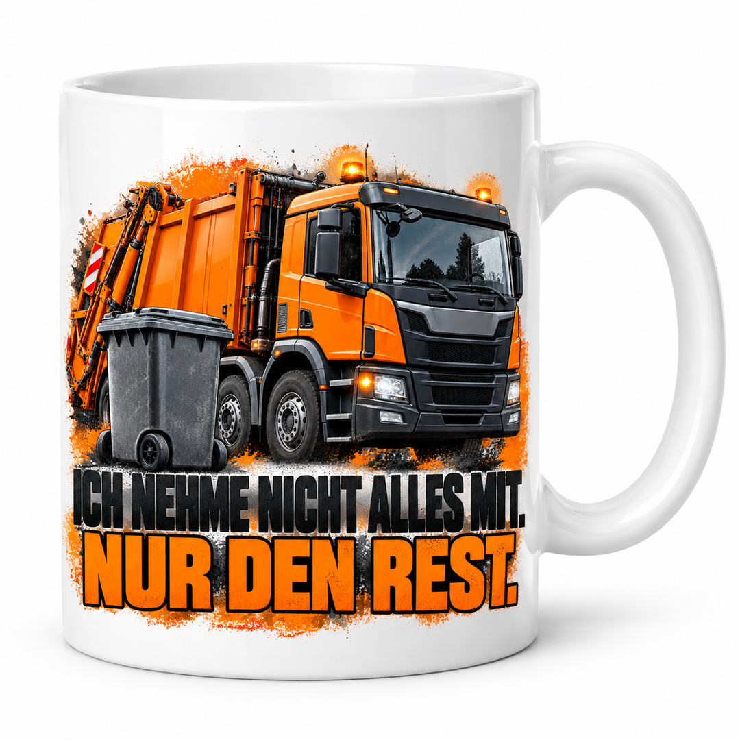 Müllwerker-Tasse „Nur den Rest“ – Weiß