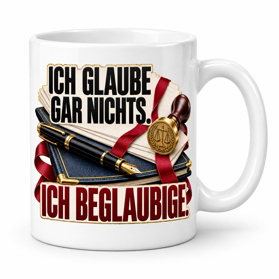 Notar-Tasse Ich glaube gar nichts in Weiß