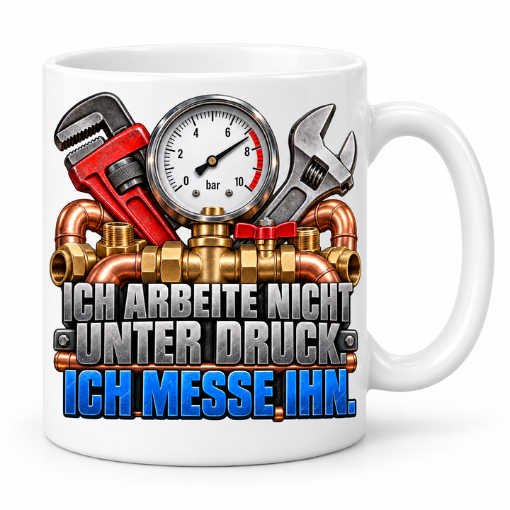 Sanitärinstallateur Tasse Weiß – Ich arbeite nicht unter Druck, ich messe ihn
