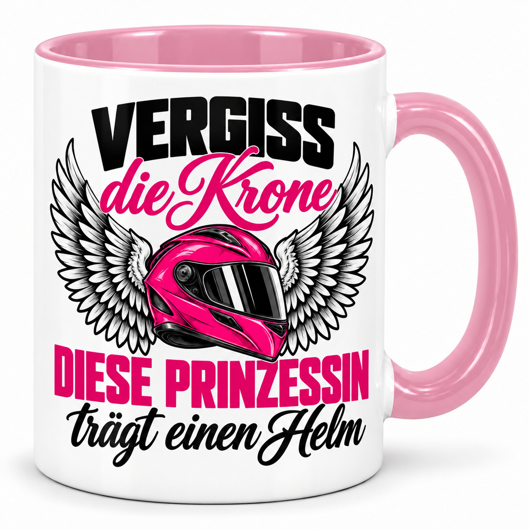 Bikerin-Tasse Prinzessin mit Helm – Rosa