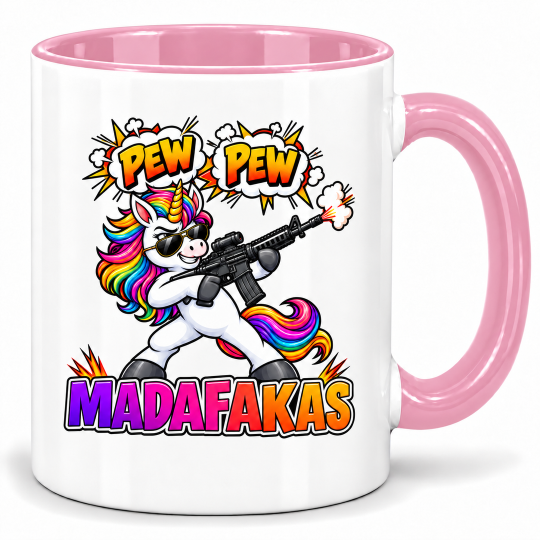 Einhorn-Tasse Pew Pew Madafakas – Rosa