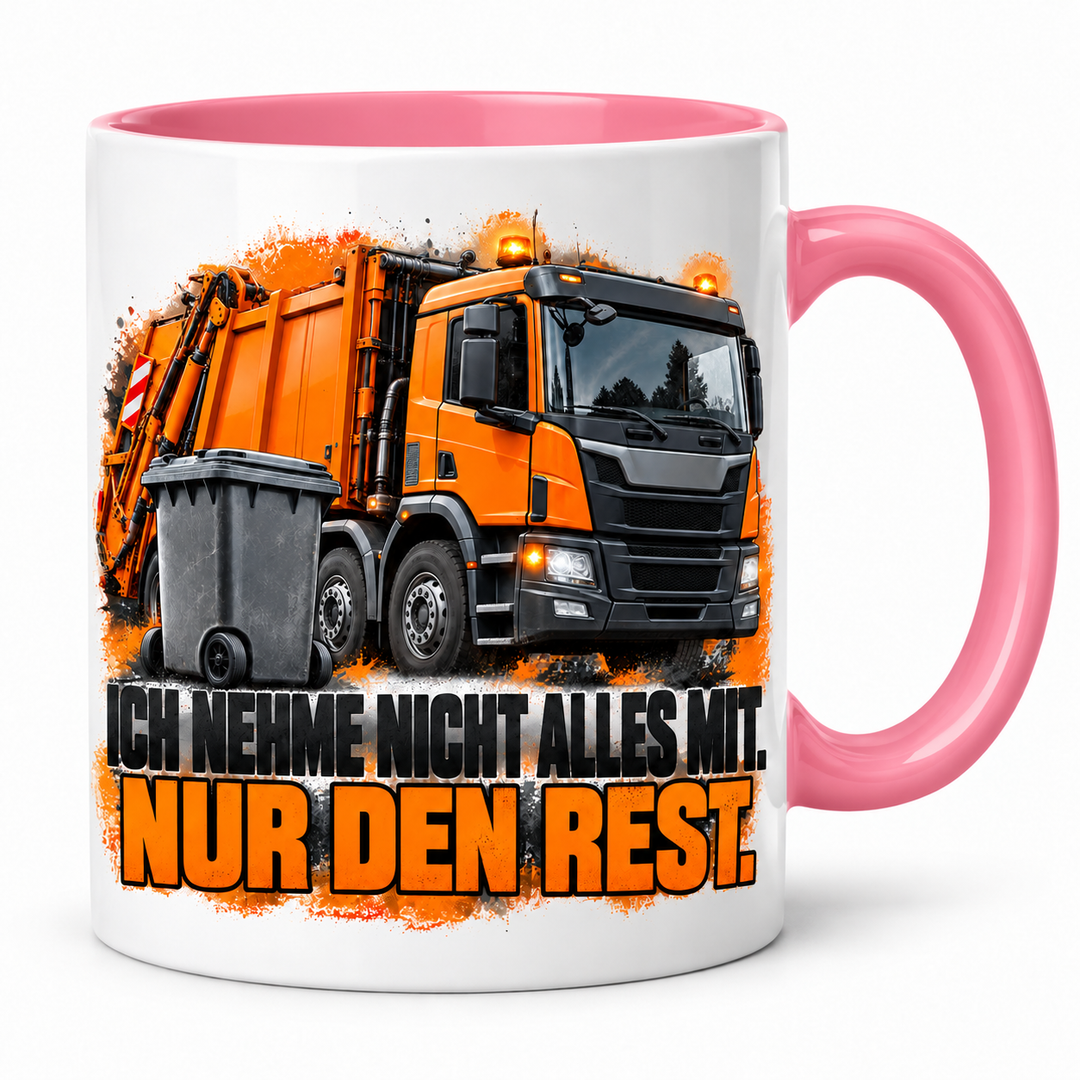 Müllwerker-Tasse „Nur den Rest“ – Rosa