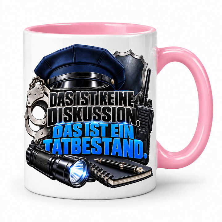 Polizei-Tasse mit Tatbestand-Spruch – Rosa