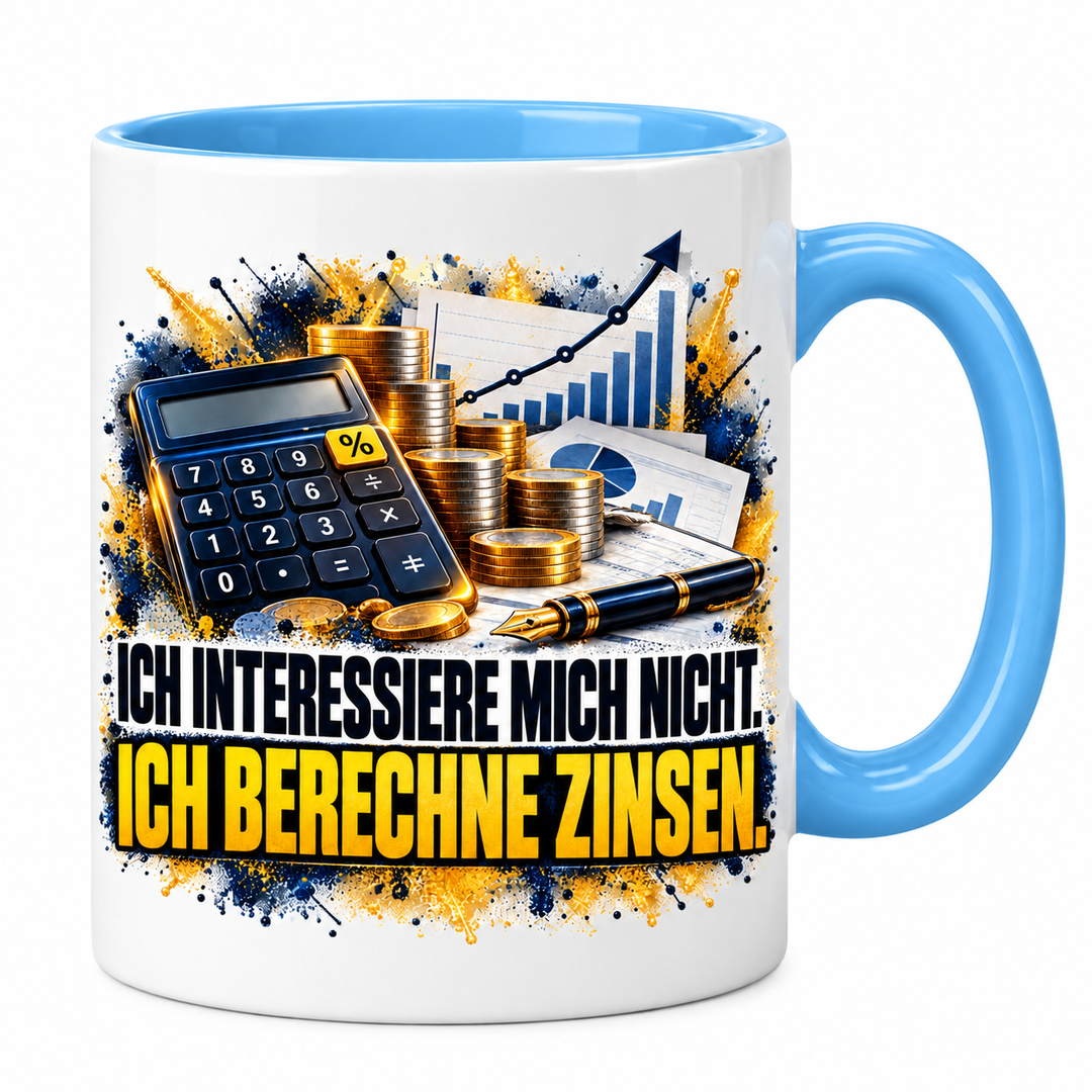 Bankkaufmann-Tasse Ich berechne Zinsen in Blau