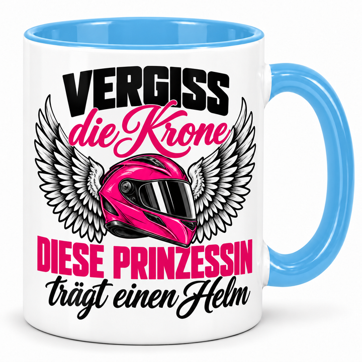Bikerin-Tasse Prinzessin mit Helm – Blau
