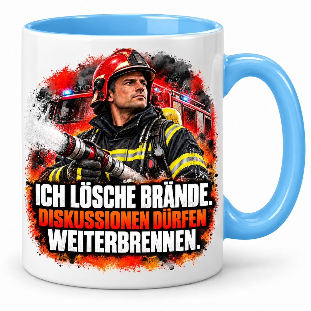 Feuerwehr-Tasse mit Spruch in Blau – PEPAM Geschenke
