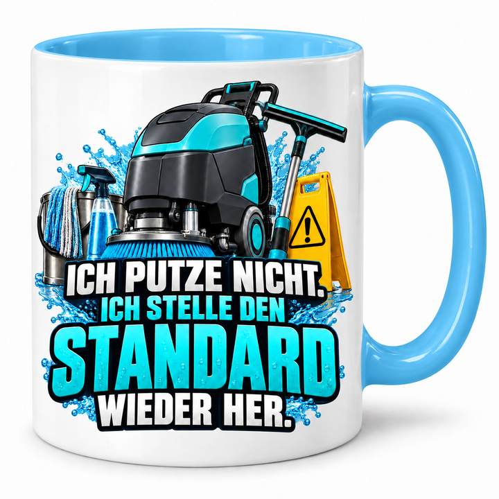Gebäudereiniger-Tasse mit Spruch – Blau
