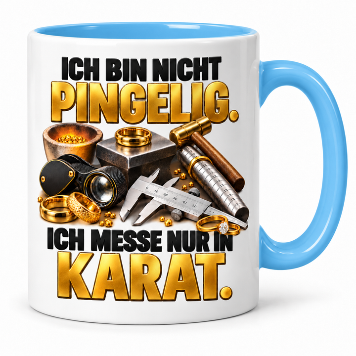 Goldschmied-Tasse Ich messe nur in Karat – Blau