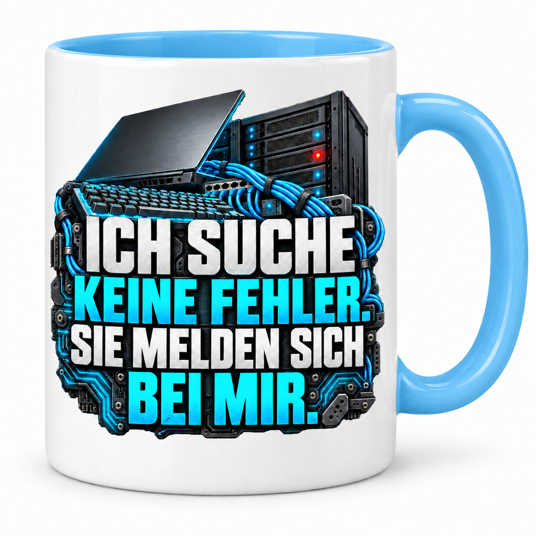 IT-Tasse Ich suche keine Fehler – Blau