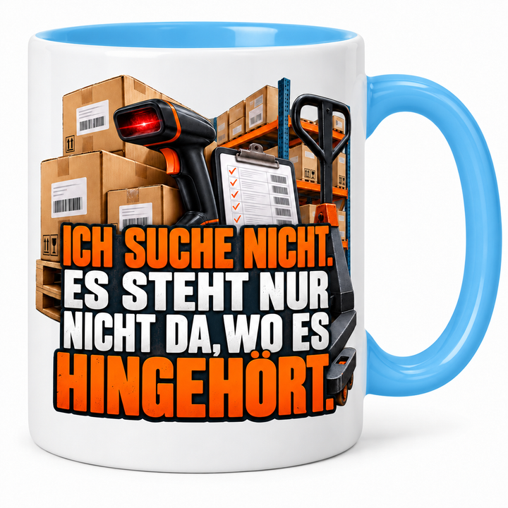 Lagerist-Tasse in Blau – Ich suche nichts