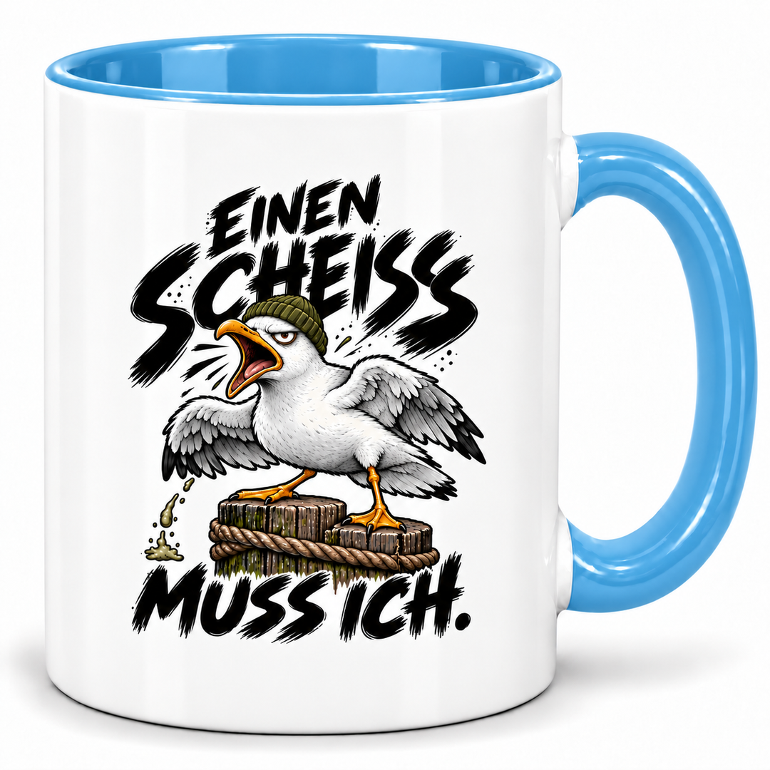 Möwen-Tasse Einen Scheiß muss ich – Blau