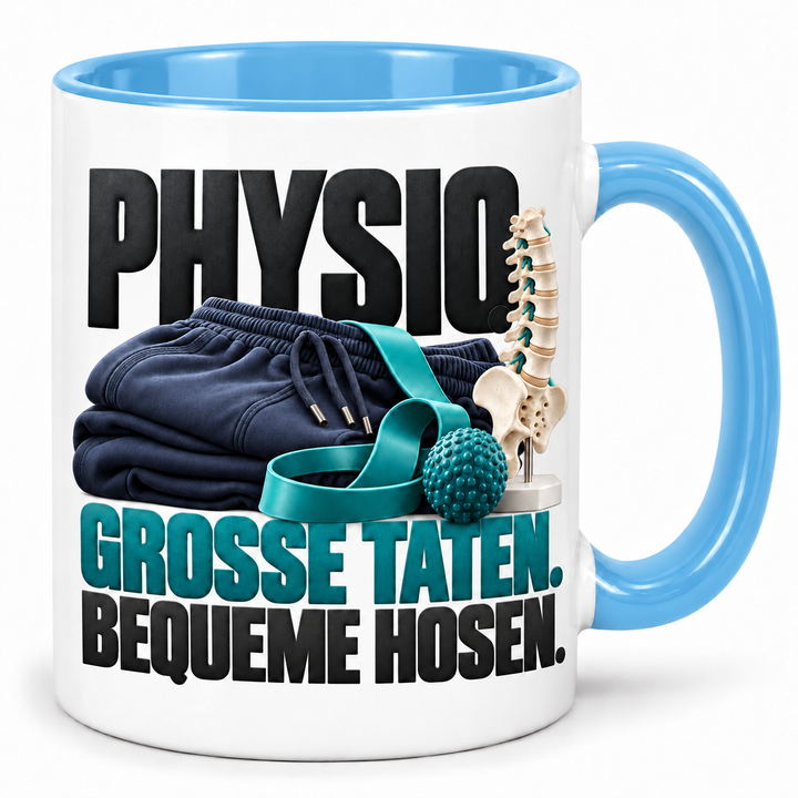 Physio-Tasse Große Taten. Bequeme Hosen. – Blau