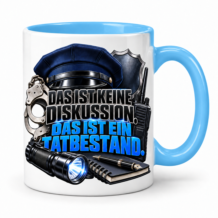 Polizei-Tasse mit Tatbestand-Spruch – Blau