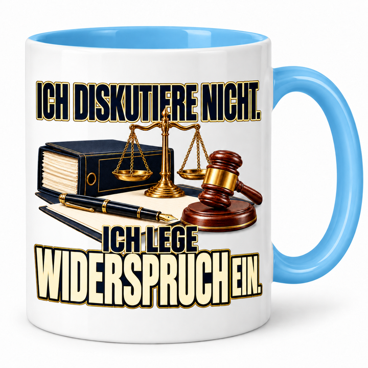 Rechtsanwalt-Tasse Ich lege Widerspruch ein – Blau