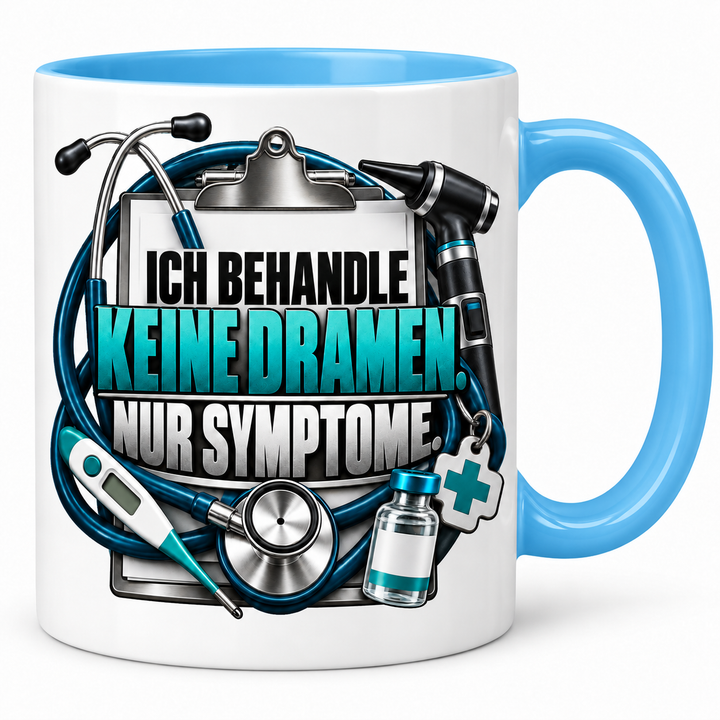 Tierarzt-Tasse in Blau – Ich behandle keine Dramen. Nur Symptome.