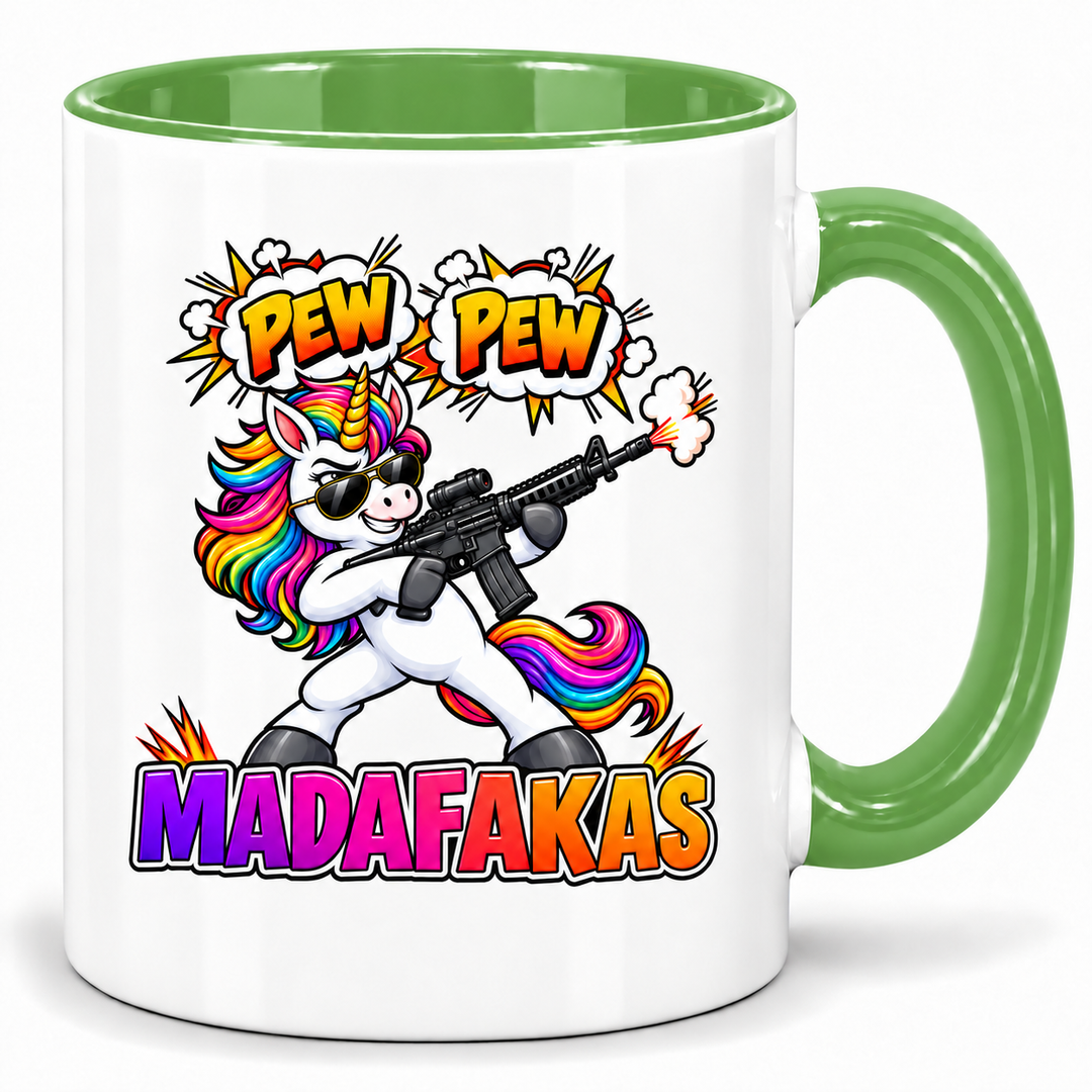 Einhorn-Tasse Pew Pew Madafakas – Grün