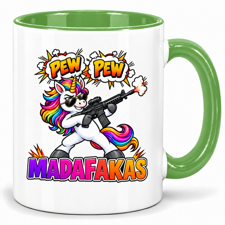 Einhorn-Tasse Pew Pew Madafakas – Grün