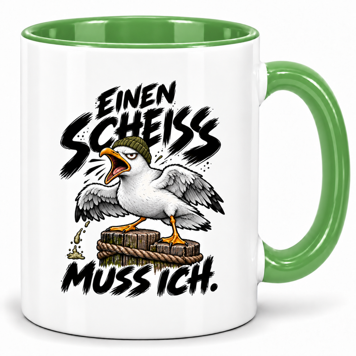 Möwen-Tasse Einen Scheiß muss ich – Grün