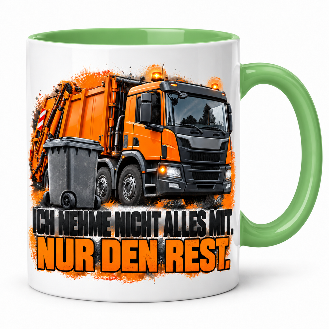 Müllwerker-Tasse „Nur den Rest“ – Grün
