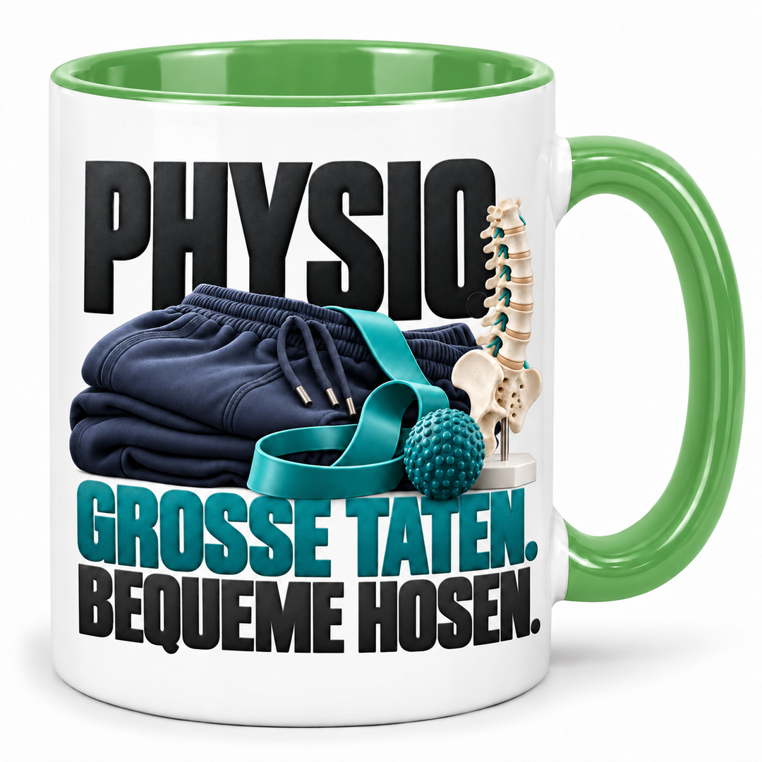Physio-Tasse Große Taten. Bequeme Hosen. – Grün