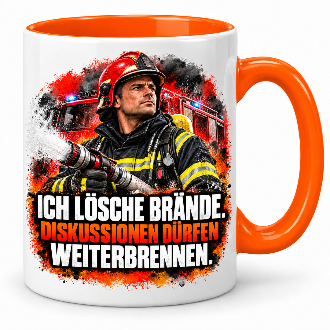 Feuerwehr-Tasse mit Spruch in Orange – PEPAM Geschenke