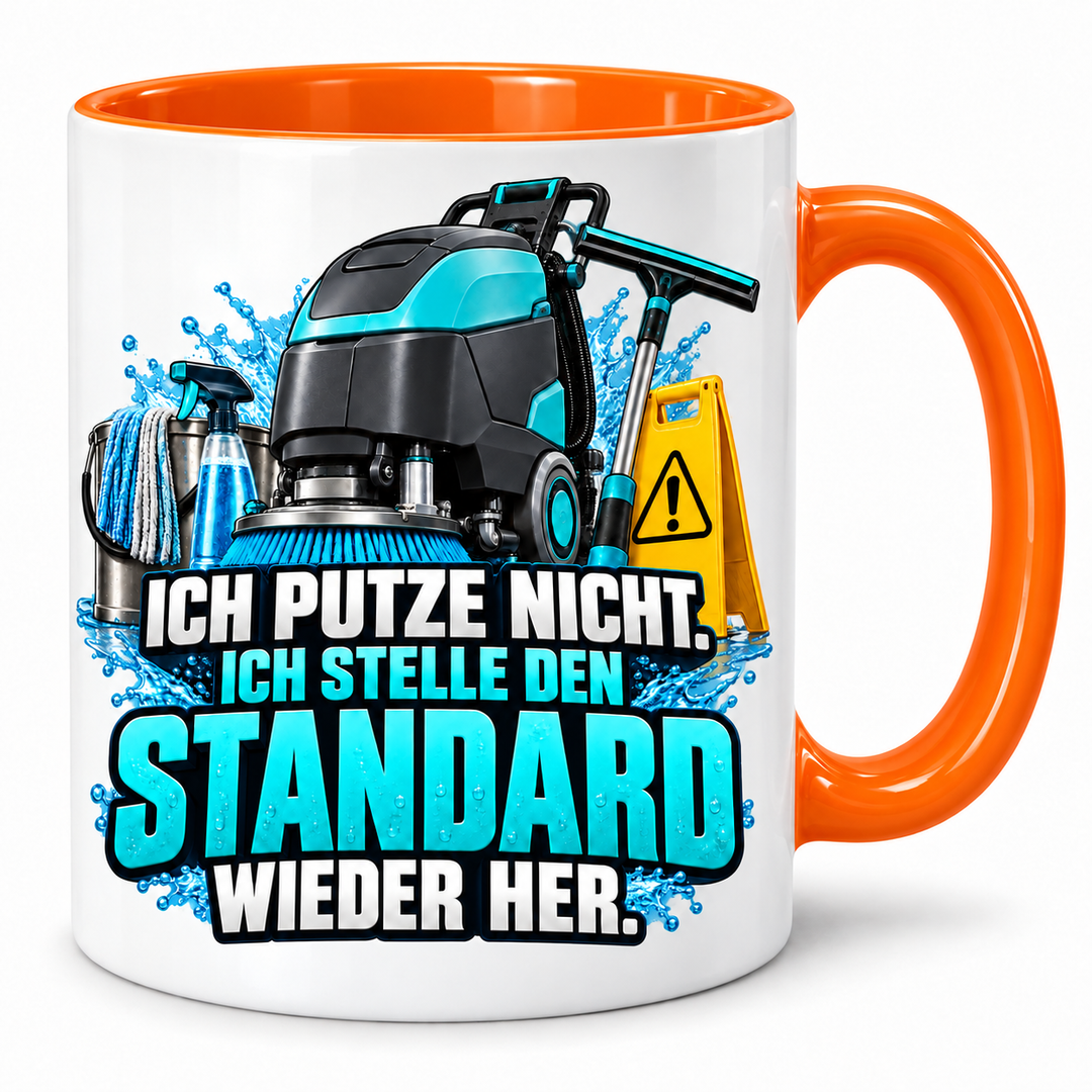 Gebäudereiniger-Tasse mit Spruch – Orange