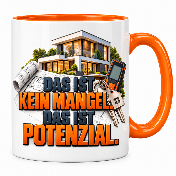 Immobilienmakler-Tasse „Das ist kein Mangel. Das ist Potenzial.“ – Orange