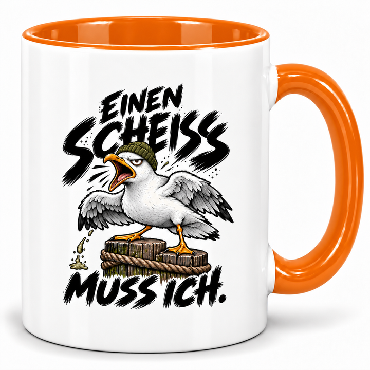 Möwen-Tasse Einen Scheiß muss ich – Orange