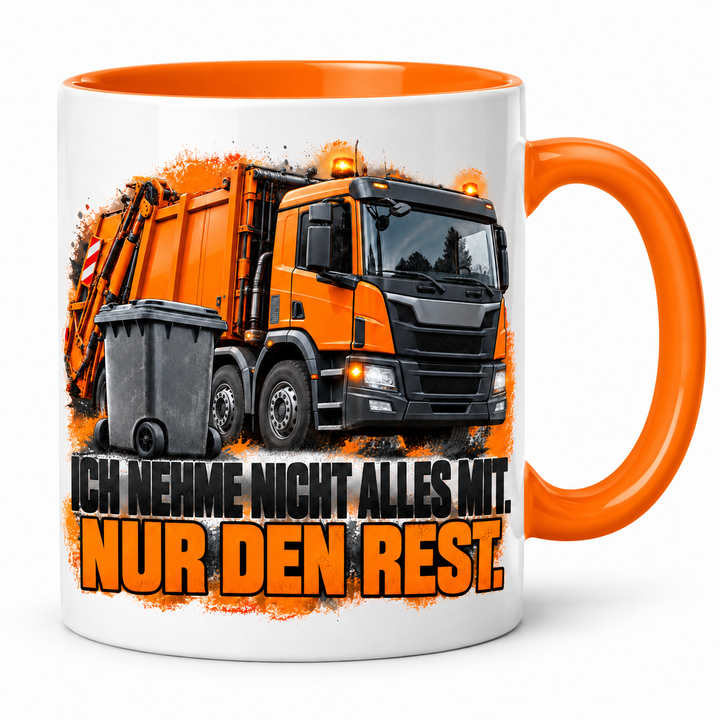 Müllwerker-Tasse „Nur den Rest“ – Orange