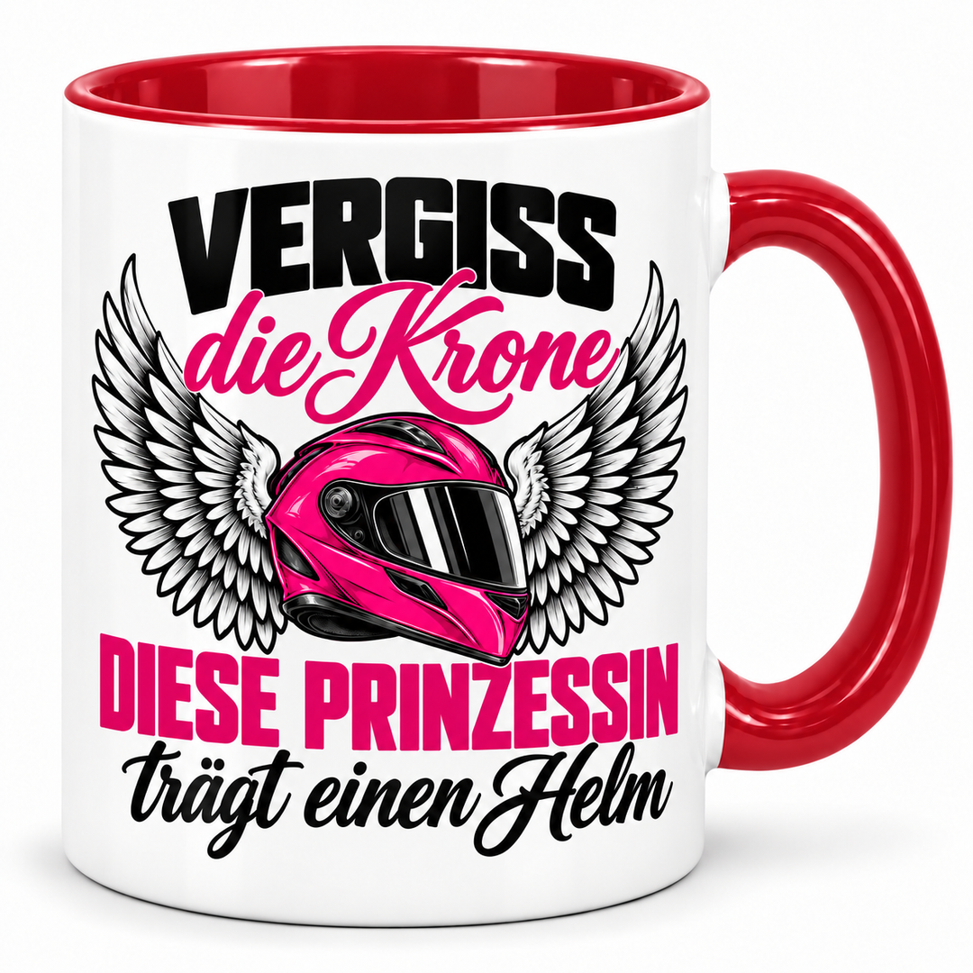Bikerin-Tasse Prinzessin mit Helm – Rot