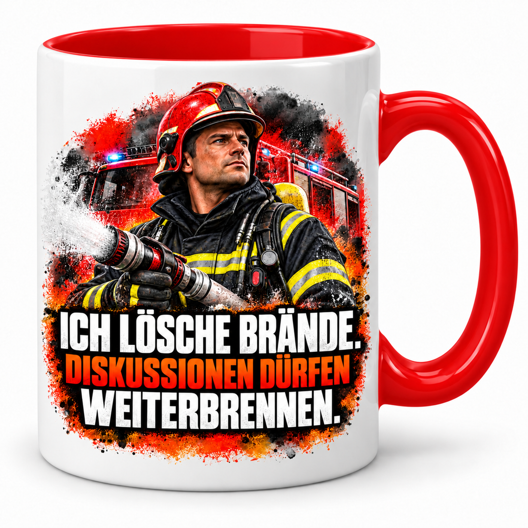 Feuerwehr-Tasse mit Spruch in Rot – PEPAM Geschenke
