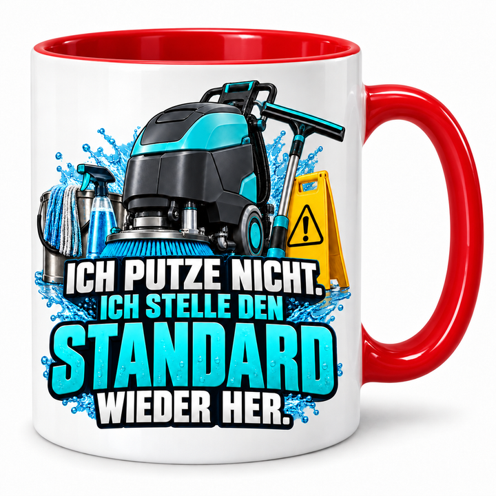 Gebäudereiniger-Tasse mit Spruch – Rot