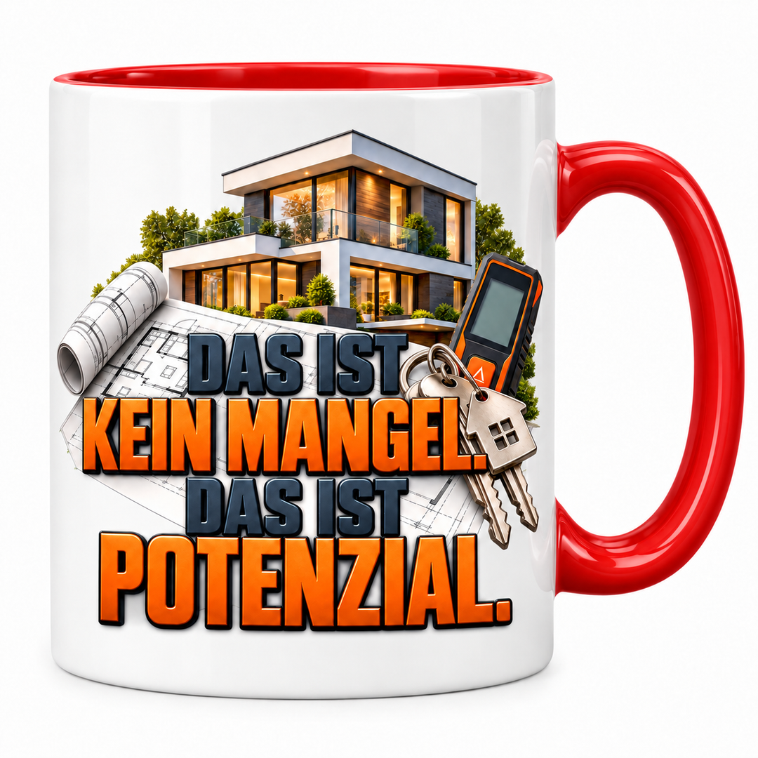 Immobilienmakler-Tasse „Das ist kein Mangel. Das ist Potenzial.“ – Rot