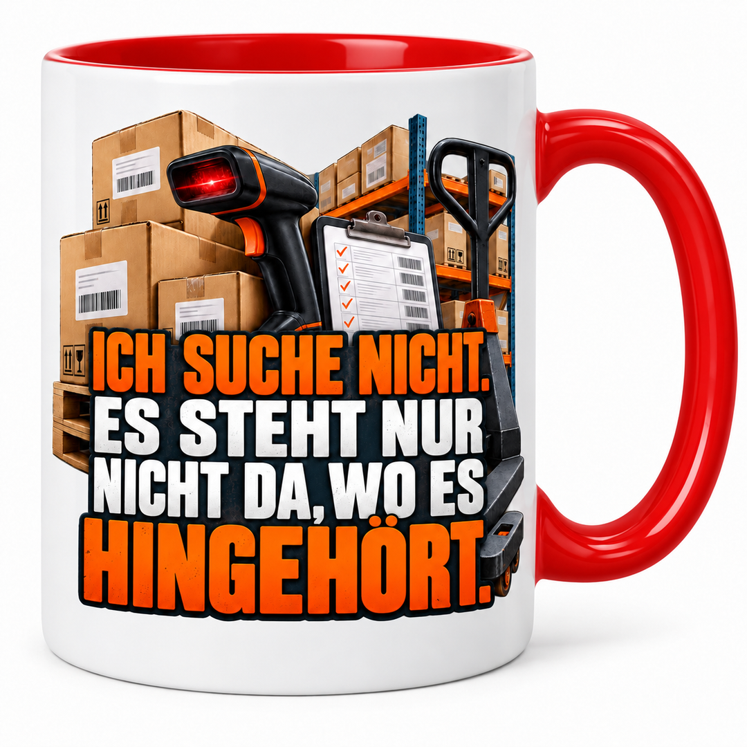 Lagerist-Tasse in Rot – lustige Berufstasse