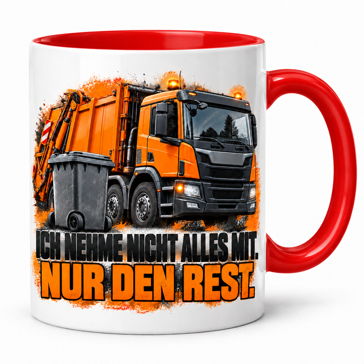 Müllwerker-Tasse „Nur den Rest“ – Rot