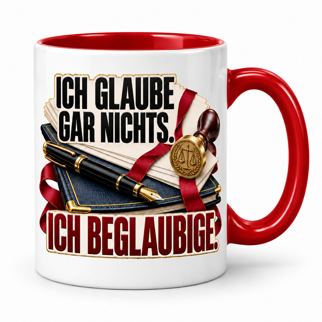 Notar-Tasse Ich glaube gar nichts in Rot