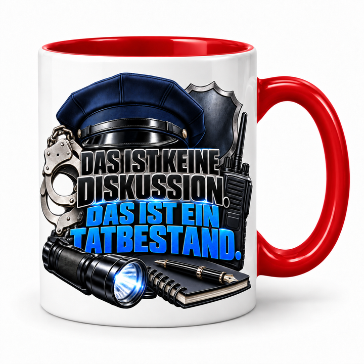 Polizei-Tasse mit Tatbestand-Spruch – Rot